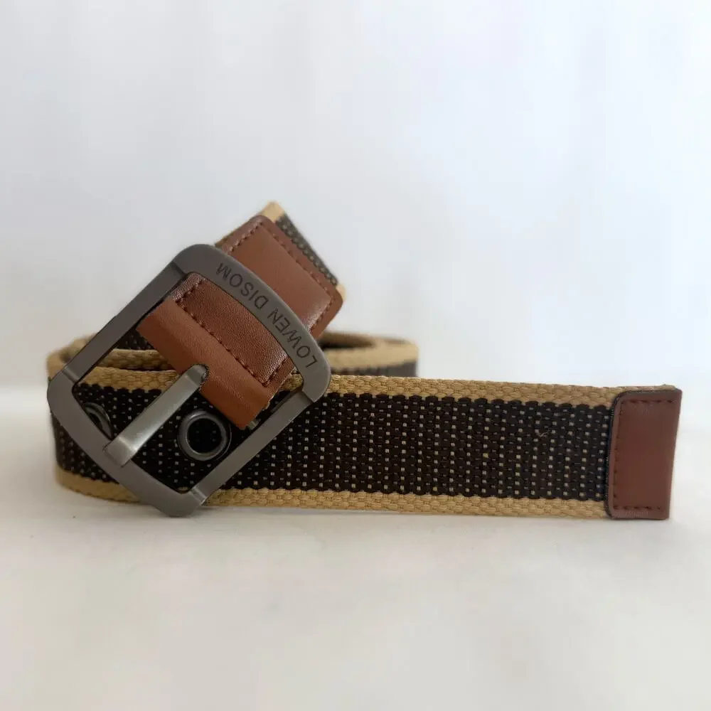 Vintage Brown Tan Canvas Belt Adjustable Fits 26-36 Unisex Streetwear Style